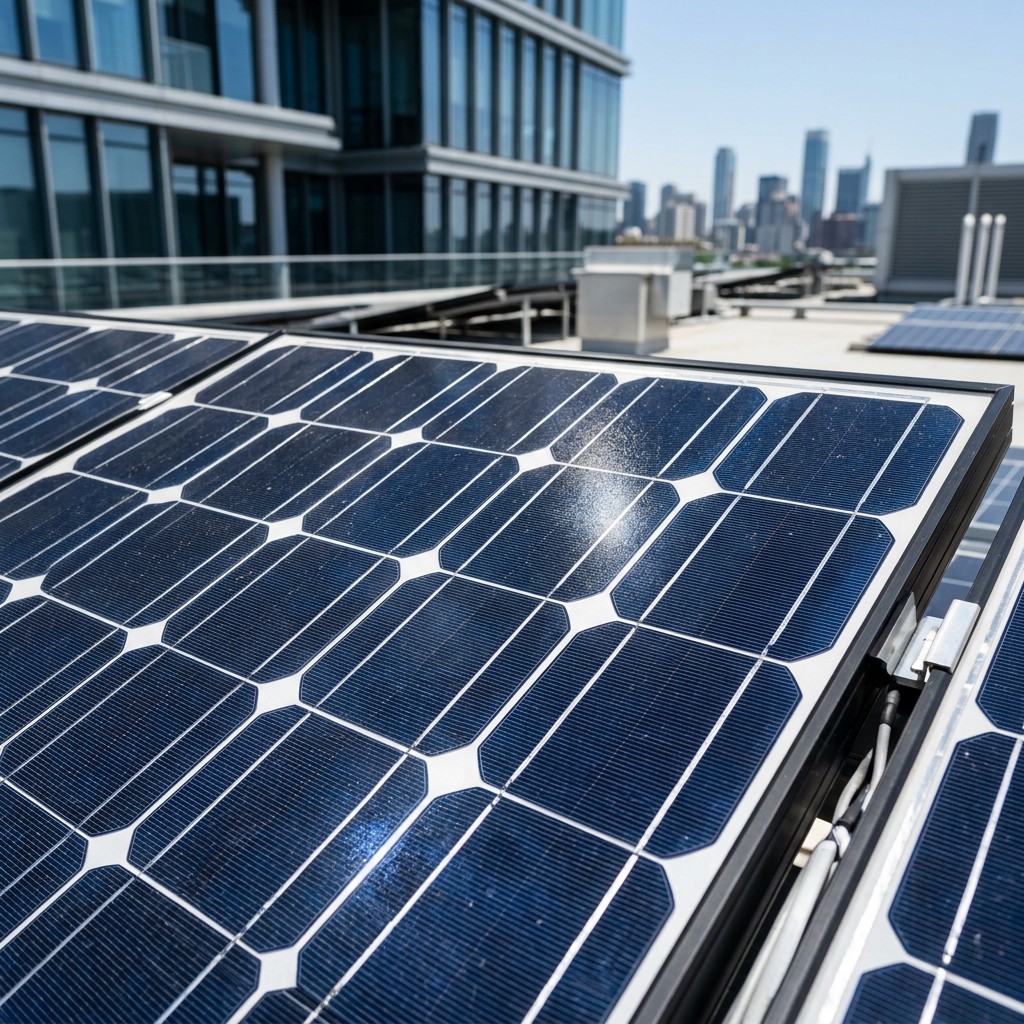 High-efficiency monocrystalline solar panels installed on a rooftop in Nigeria.