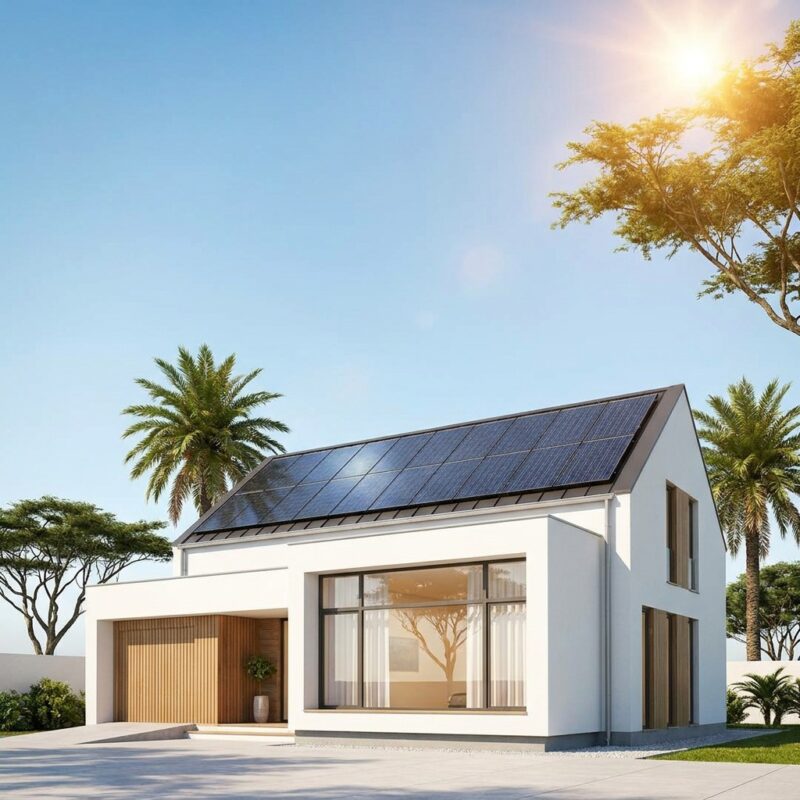 Off-grid solar panel system powering a modern home in Nigeria