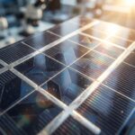 High efficiency monocrystalline solar panels close up under sunlight