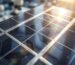 High efficiency monocrystalline solar panels close up under sunlight